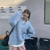 college outfits Lazy Style Retro Thickened V-neck Loose Gray Twist Sweater Female Students Autumn and Winter Korean Style All-Match Sweater Fashion