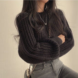 outfit inspo Autumn and Winter New Niche Versatile round Neck Sweater Women's Loose Lazy Waist Tight Small Short Knitted Top Fashion