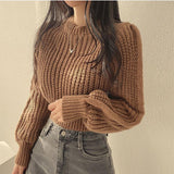 outfit inspo Autumn and Winter New Niche Versatile round Neck Sweater Women's Loose Lazy Waist Tight Small Short Knitted Top Fashion