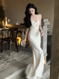 Anokhinaliza Fashion Bodycon Runway Party Prom Dress Summer Elegant Spaghetti Strap Mermaid Wedding Vestidos Women Simple Solid Clothing