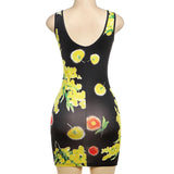 Anokhinaliza Flower Print Sleeveless Mini Bodycon Women's Dress Vacation Summer Dresses For Woman 2024 Sexy Kylie Jenner Y2K Outfits