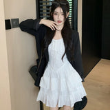 Anokhinaliza White Ruffles Short Dresses Women's Elegant Sweet Sleeveless Mini Dress Korean Style Female Fashion Summer 2024  Casual