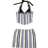 Anokhinaliza Striped Print 2 Pieces Dress Set Trendy Clothes 2024 Summer Outfits Sexy Halter Crop Top And Mini Skirt Sets