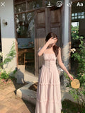 Anokhinaliza Elegant Pink Dot Midi Dresses for Women 2024 Summer New Korean Fashion Evening Party Sleeveless Casual Sweet Female Clothing