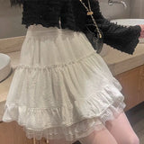 Anokhinaliza White Ruffles Lace Mini Skirt Women's Clothing Sweet Kawaii A- Line Short Skirt Fairy Korean Small High Waist Y2k Skirt Faldas