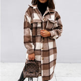 Anokhinaliza Single Breasted Trench Coat Fashion Long Autumn Winter Women's Clothing Long Sleeve Woolen Plaid Overcoat Coat