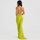 Anokhinaliza Twist Halter Neck Backless Long Dresses For Women Elegant Sexy Party Maxi Dress Purple Black Green Summer 2024 Y2K