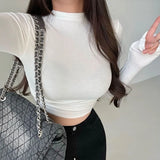 Anokhinaliza Y2k Turtleneck Korean T Shirt Egirl Crop Top Tee Autumn Winter Fashion Long Sleeve Slim Streetwear Solid Casual Tops