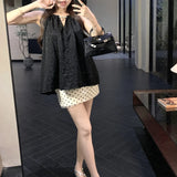 Anokhinaliza Summer New Korean Backless Pleated Loose Casual Camisole Women + Sexy Slim Polka Dot A-line Skirt Two-piece Suit