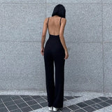 Anokhinaliza - Sexy Backless Spaghetti Strap Jumpsuit Woman Summer Black Skinny Bodycon Bodysuit Pants Holiday Ladies Casual Jumpsuits