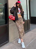 Anokhinaliza Leopard Print Maxi Skirt Women's Summer Slim Fashion Patchwork High Waist Streetwear Party Maxi Dress Elegant Maxi Skirt