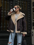 Anokhinaliza Fashion Winter Warm Faux Fur Jacket Women Long Sleeve Moto Biker Zipper Jackets Coat Female Autumn Casual Lapel coat