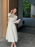 Anokhinaliza Elegant White Casual Midi Dress Women Summer Spaghetti Strap Vintage A-Line Fashion Party Vestidos Femme Prom Robe Clothes New