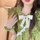 Anokhinaliza Summer Green Kawaii Lolita Dress Women Bow Designer Party Mini Dress Female Casual Korean Fashion Lace Elegant Cute Dress