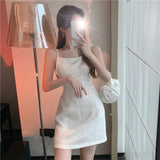 Anokhinaliza Summer Sexy White Spaghetti Strap Party Mini Dress French Prom Women Clothe Backless Pearls Camisole Black Sleeveless Dress