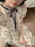 Anokhinaliza Sweet Dot Short Dress Women Summer New Ruffles A-line Bow Kawaii Birthday Party Dress Y2K Casual Korean Chic Vestido Mujer