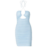 Anokhinaliza New Blue Sexy Topless Halter Dress Hot Girl All-Matching Slim Fit Slimming Hip Spaghetti Straps Skirt