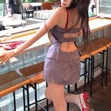 Anokhinaliza Summer New Streetwear Backless Contrast Color Polka Dot Sexy Camisole Women + High Waist Casual A-line Skirt Two-piece Suit