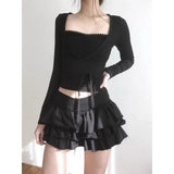 Anokhinaliza Summer Vintage Korean Retro Ballet style ruffles Low Waist cake mini skirt Streetwear Fashion skirt