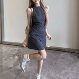 Anokhinaliza Vintage Bow Splicing Casual Sleeveless Dress Women Summer New Korean O-neck Polka Dot Sexy Slim Mini Dress