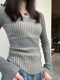 Anokhinaliza Vintage Elegant Striped V Neck Sweaters Fashion Slim Women Knitted Y2k Aesthetic Pullovers Korean All Match Grunge Sueter Mujer