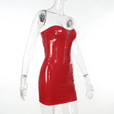 Anokhinaliza Strapless Bodycon Mini Dresses For Women Latex Leather Corset Red Dress Y2K Clothing Sexy Night Club Outfits