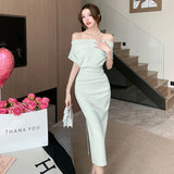 Anokhinaliza Fashion New Women Elegant Bodycon Slim Midi Party Dress Sexy Vintage Casual Prom Birthday Vestidos Female Korean Chic Clothes