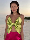 Anokhinaliza Green Camisoles Woman Clothing Sexy Bandage Big Bowknot Tank Tops Beach Holiday Outfit Girls 2024 Backless Corset Top Streetwear