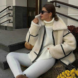 Anokhinaliza Winter Warm Lamb Wool Jacket Casual Loose Thick Coat Contrast Color One Piece Faux Fur Jacket Coat Plush Jacket Women