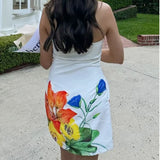 Anokhinaliza Floral Print Coquette Short Prom Dress For Women 2024 Summer White Sleeveless Bodycon A-Line Elegant Boho Tube Dress