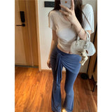 Anokhinaliza High Waist Lace-up Pleated Sexy Slim Wide Leg Pants Women Summer New Korean Solid Color All Match Casual Pants