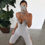 Anokhinaliza Ribbed Knitted Summer Rompers Womens Jumpsuits Biker Shorts Backless Black Sexy Bodycon Bodysuit Ladies Jumpsuit Women Playsuit