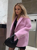 Anokhinaliza Women Mohair Woolen Plush Suit Coat Elegant Long Sleeve Loose Female Thick Turn Down Collar Jacket Winter Chic Office Lady