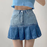 Anokhinaliza American Vintage Denim Skirts Pleated Heart Raw Edge Gradient Color Mini Skirt Y2k Female Slim Summer Gyaru Women Clothing