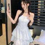 Anokhinaliza White Ruffles Short Dresses Women's Elegant Sweet Sleeveless Mini Dress Korean Style Female Fashion Summer 2024  Casual