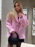 Anokhinaliza Women Mohair Woolen Plush Suit Coat Elegant Long Sleeve Loose Female Thick Turn Down Collar Jacket Winter Chic Office Lady