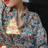 Anokhinaliza Spring Vintage Floral Turn-down Collar Long Sleeve Blouse Women Clothing All-match Buttons Loose Shirts Ladies Korean Printing