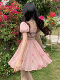 Anokhinaliza Sweet Floral Short Dresses for Women Summer New Puff Sleeve Ruffles A-line French Printed Birthday Party Dress Prom Vestido