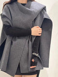 Anokhinaliza Fashion Retro Grey Women's Cloak Coat Casual Loose Round Neck Sleeveless Cardigan Coats Women Elegant Solid Color Outerwears