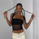 Anokhinaliza Mesh Corset Black Y2K Tops Women Transparent Crop Top Stretch Tube Top Sexy Cami Tops Summer Streetwear