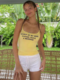 Anokhinaliza -  Letter Print Crop Camis Top Women T-shirt Square Collar Strap Bow Slim Versatile Vest Hottie Casual Outfit Y2K Streetwear