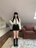 Anokhinaliza Retro Fall Winter Fashion Pink White 2pc Suits Thick Plush Short Sweater Cardigan+Sequined Mini Shorts Sets Chic 2 Piece Suits
