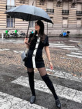 Anokhinaliza Elegant Bow Black White Contrast Mini Dress Lady Chic O-neck Short Sleeve Dresses 2024 Summer New Leisure Office Commuting Wear