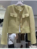 Anokhinaliza - Korean Chic Female Tweed Basic Jacket Coat Women Clothing Runway Style Woolen Outerwear