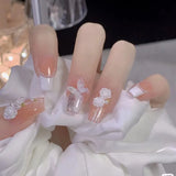 Anokhinaliza 24Pcs Ballerina Nail Tips Sticker Long Coffin False Nails with Butterfly Pearl Design Glitter French Fake Nails Press on