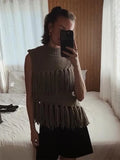 Anokhinaliza Faashion Knitted Slanted Tassel Women's Pullover Tops Casual Solid Color Sleeveless Sweater Women Retro Slim Fit Vest Sweaters