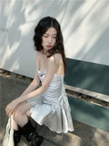 Anokhinaliza Sexy Satin Mini Dress Summer 2024 Women Evening Party Dress Y2k Backless Beach Dresses Ruffle Bandage Korean Fashion