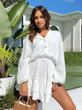 Anokhinaliza Lantern Sleeve White Mini Dress Women Outfit New Summer Single Breasted Ruffles Elegant Casual Beach Holiday Short Dresses