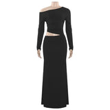 Anokhinaliza Autumn Winter Maxi Dress Women Sexy Waist Cut Out Slim Evening Party Dresses Elegant Long Sleeve Club Outfits