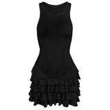 Anokhinaliza Frill Tank Dress For Women Sexy See-through Sleeveless Slim Solid Vest Mini Dress Ribbed Ruffled Bodycon Dresses Summer